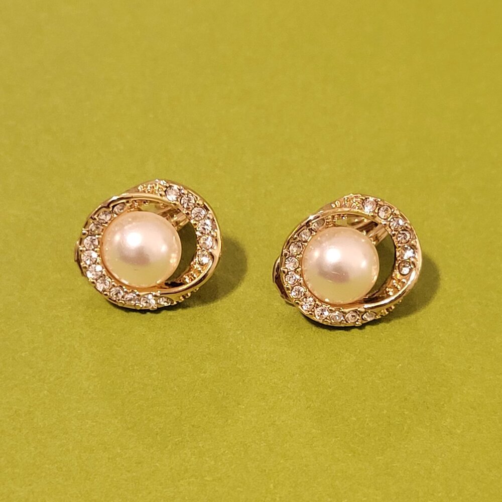 Pearl and Diamond Clip-On Earrings NWOT